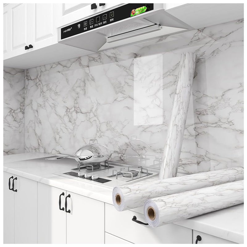 Yancorp 16" x 32.8ft White Gray Contact Paper Marble Wallpaper Peel and Stick Countertops Backsplash for Kitchen Waterproof Renter Friendly Wallpaper Papel Tapiz para Pared - Image 3